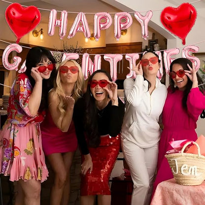 Rose Gold Happy Galentines Day Balloons 16 Inch Galentine Balloons Red Heart Ballons for Galentines Day Decorations for Party Hotel Bedroom Office Classroom Indoor