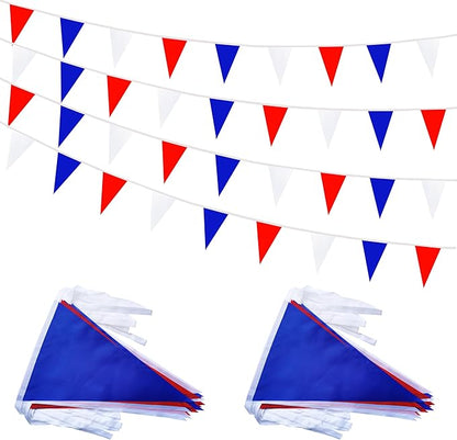 100 Feet 60 Pcs Red White and Blue Pennant Banner Flags String Hanging Triangle DIY Flags, Bunting Streamers Decorations for Grand Opening, Birthday, Wedding Celebration (Red White & Blue)