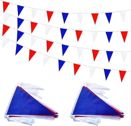 100 Feet 60 Pcs Red White and Blue Pennant Banner Flags String Hanging Triangle DIY Flags, Bunting Streamers Decorations for Grand Opening, Birthday, Wedding Celebration (Red White & Blue)