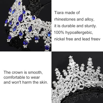 COCIDE Blue Crystal Tiaras and Crowns for Women Princess Queen Crowns for Women Rhinestone Tiaras for Girls Bride Wedding Hair Accessories for Bridal Birthday Party Prom Halloween Cosplay Christmas