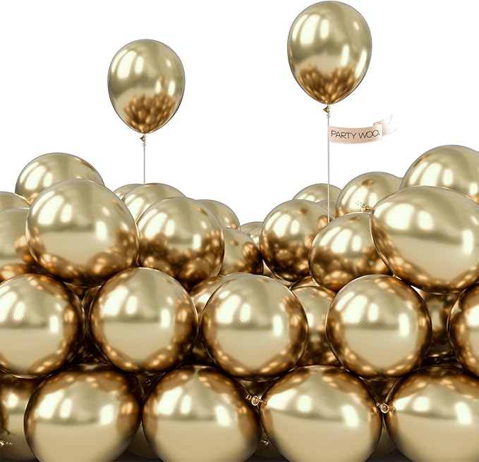 PartyWoo Metallic Gold Balloons 50pcs 5 Inch Chrome Gold Latex Balloons for Birthday Graduation Baby Shower Anniversary Wedding Bachelorette Christmas New Year Tea Party Decorations Gold-G128