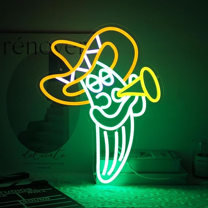 Cactus Sombrero Hat Neon Sign Music Play Trumpet Neon Lights for Fiesta Decor Cinco De Mayo Cactus LED Neon Signs for Wall Bedroom Celebrate Carnival Mexican Party Decor