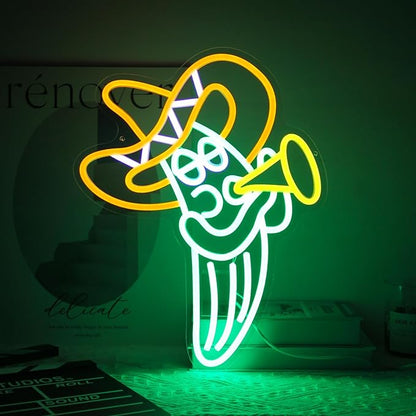 Cactus Sombrero Hat Neon Sign Music Play Trumpet Neon Lights for Fiesta Decor Cinco De Mayo Cactus LED Neon Signs for Wall Bedroom Celebrate Carnival Mexican Party Decor