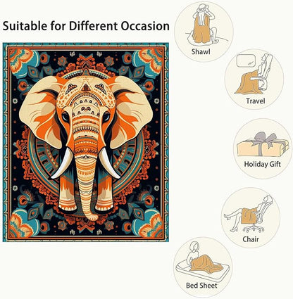 Firmiso Boho Elephant Throw Blanket 60x80 | Soft Cozy Fleece Blanket for Couch, Bed, or Sofa | Mandala Elephant Decor for Living Room | Unique Gift for Women, Family, or Friends