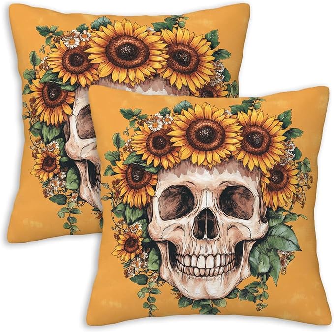 Sugar Skull Throw Pillow Covers 18x18 Set of 2 | Decorative Cushion Cases for Couch, Sofa and Bedroom | Day of The Dead Gifts for Women | Modern Mexican Pillowcases for Home Decor