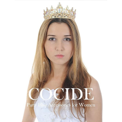 COCIDE Gold Queen Crown for Women Crystal Tiara and Crown for Girl Rhinestones Hair Accessories for Wedding Bride Birthday Party Prom Bridal Bridesmaid (Aurora Borealis + Gold Tiara)