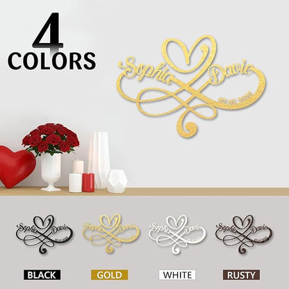 Personalized Anniversary Wedding Gifts for Couples, Metal Signs Customized with Couples Name and Date, Wedding Sign, Infinity Heart Metal Wall Decor, Engagement Bridal Shower Gifts Color03