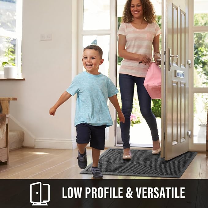 Sturdy Front Door Mat, Absorbent Muddy Dirt Resist Welcome Door Mats Outdoor Indoor, Stain and Fade Resistant, Non-Slip Backing Entry Mat Low Profile Doormat for Entryway, 29×17, Grey