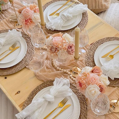 12 Pack Champagne Cheesecloth Table Runner 35x120 Inches, Christmas Cheese Cloth Table Runner 10FT Boho Sheer Gauze Runner for Bridal Shower Wedding Baby Shower Party Decor
