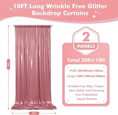 10x10ft Rose Gold Sequin Backdrop Curtain for Wedding Parties,2 Panels 5x10ft Thick Wrinkle Free Shimmer Glitter Rose Gold Photo Backdrop Drapes Curtains for Birthday Photography Background Cloth