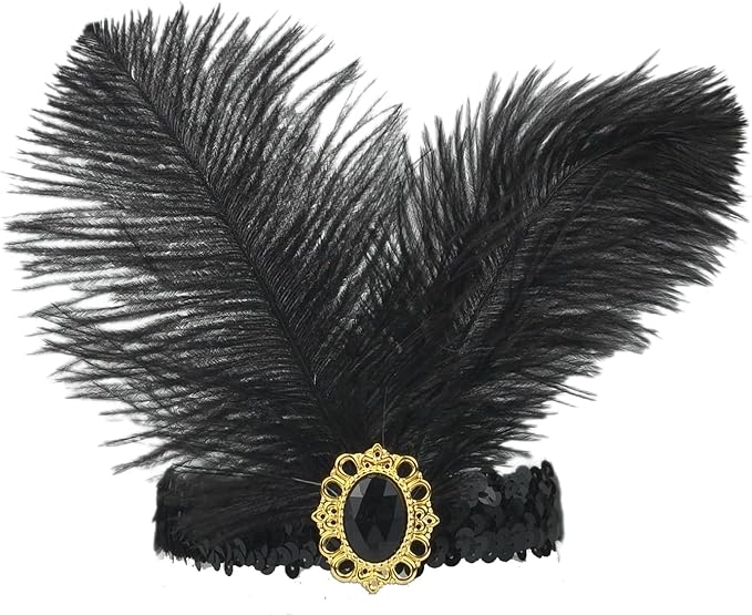 Feather Headpiece Sequins Headbands 1920s Flapper Showgirl Headpieces for Women Girls Carnival Party Accessories
