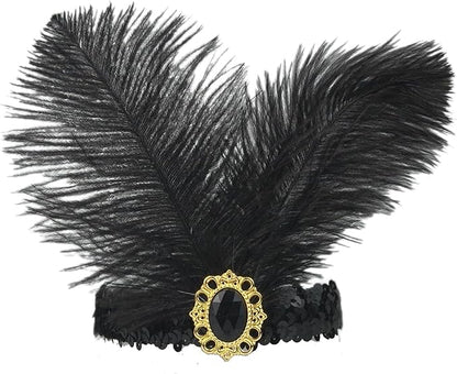 Feather Headpiece Sequins Headbands 1920s Flapper Showgirl Headpieces for Women Girls Carnival Party Accessories