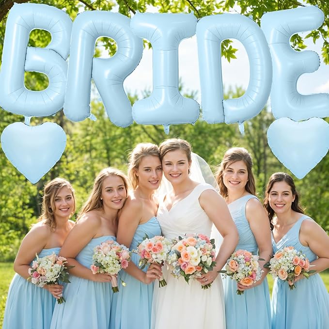 40inch Baby Blue BRIDE Letter Balloons, Giant Pastel Blue Bride Foil Helium Balloon Banner with Heart Balloon for Bride to Be Wedding Engagement Bridal Shower Blue Bachelorette Party Decoration
