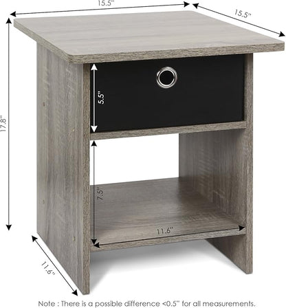 Furinno Dario End Table / Side Table / Night Stand / Bedside Table with Bin Drawer, 1-Pack, French Oak Grey/Black