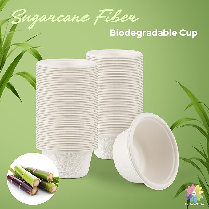 Mat Board Center, 2 oz Bagasse Compostable Cups,Sugarcane Fiber Material, White, 2000-Pack