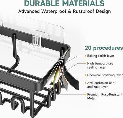 Veken Shower Caddy 6-Pack, Advanced Rustproof Design, No Drilling Adhesive Shelves, Rack with Soap Holder, Large Capacity Bathroom Organizers and Storage, Wall-Mounted Kitchen & Home Decor, Black