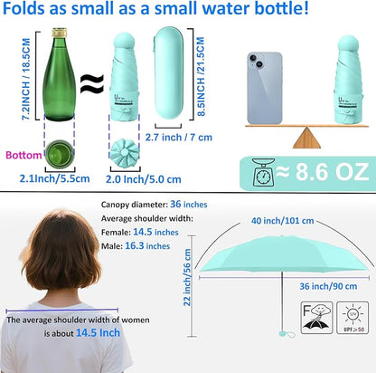 BAODINI Travel Essentials Mini Umbrella for Purse With Case Small Compact UV Sun Protection Lightweight Tiny Pocket Manual Open Close Umbrella for Women Kids and Men Fits Purse Backpack