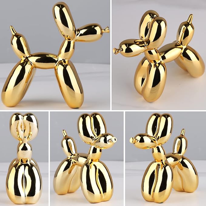 Balloon Dog Sculpture Modern Home Decor Collectible Figurines Funky Statues for Bedroom Trendy Animal Decor for Coffee Table Living Room Decor, 11.8 * 11.8 * 4.7inch, Gold