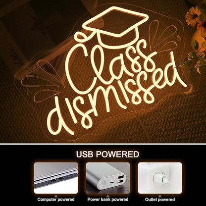 NOSUN Class Dismissed Neon Sign Class Neon Signs for Wall Decor Warm White LED Signs for Classmates friends family USB Neon Word Sign for Party Club Light Up Sign The best gift for graduating friend