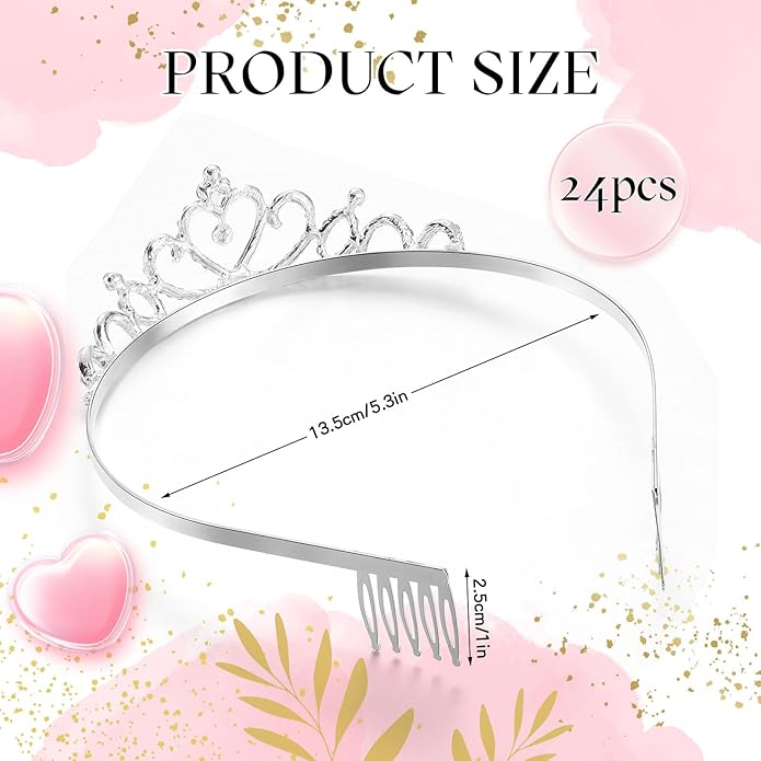 24 Pcs Crystal Tiara Headbands for Women Princess Headband Crown with Combs Tiaras and Crowns for Pageant Bridal Wedding Prom Party Gifts