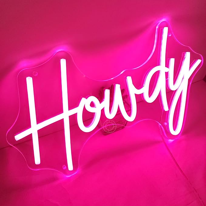SYLHOME Howdy Led Neon Light Sign Pink Preppy Bedroom Wall Sign Decor Party Birthday Christmas Bar Pub Light Up Signs Girls USB 5V 15.75"X9.65" Dimmer