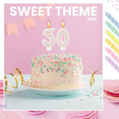 MTLEE Number 30 Birthday Candle with 12 Pcs Spiral Candles for Girls Macaron Pastel Rainbow Unicorn Pink Cake Topper for Sweet Theme Party Decoration