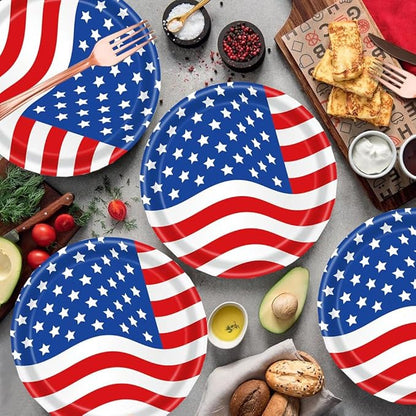 50Pcs USA Flag Paper Plates 7inch American Flag Plates,4th of July Paper Plates,4th of July Themed 4th of July Party Supplies,for Memorial Day,Veterans Day, Independence Day Party Supplies Decor
