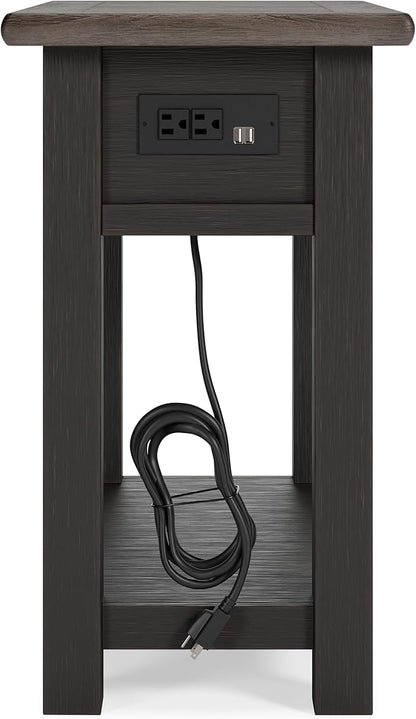 Signature Design by Ashley Tyler Creek Chair Side End Table, Plank-styled Top, Smooth-gliding Drawer, Wood, 14.13" W x 24.13" D x 24.13" H, Light Brown & Whitewash