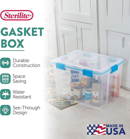 Sterilite 4-Pack Gasket Box, Weather-Resistant Storage Bins with Latching Lids, 80 Quart - Heavy-Duty Organizing Containers for Closet, Bathroom, and Office