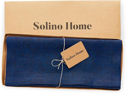 Solino Home Linen Royal Blue Table Runner 72 Inches Long - Athena, 100% Pure Linen Dining Table Runner 14 x 72 Inch - Holiday, Winter, Christmas, New Year
