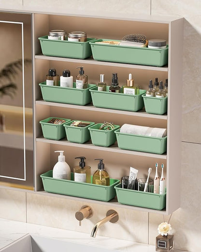 25 PCS Plastic Drawer Organizers Set, 4 Sizes Vanity Organizer, Makeup and Desk Drawer Organizer Trays, Organization and Storage for Makeup, Bathroom, Kitchen Utensils and Office (Green)