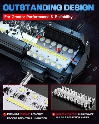 12 Inch LED Light Bar and 2PCS 4 Inch Pod Lights Off Road Lights with Switch 3 Lead Wiring Harness Triple Row Spot Flood Combo LED Light Bar for Truck Car UTV Boat