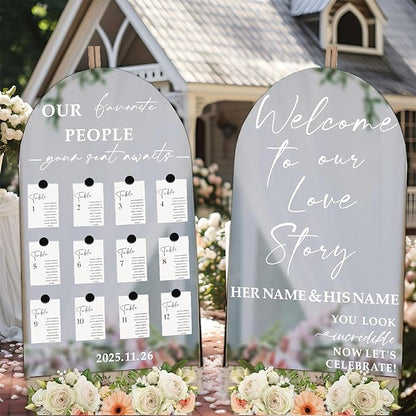 Personalized Wedding Sign Decals for Mirror Custom Welcome to Our Wedding Mirror Signs for Reception DIY Bride & Groom Names Date Vinyl Stickers Marriage Lettering Vinyl Decal for Party Entry Backdrop
