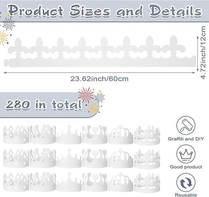 Thenshop 280 Pcs White Paper Crowns for Kids to Decorate Blank Birthday Party DIY Decoration Crowns for Kids Princess Queen(Classic Style)