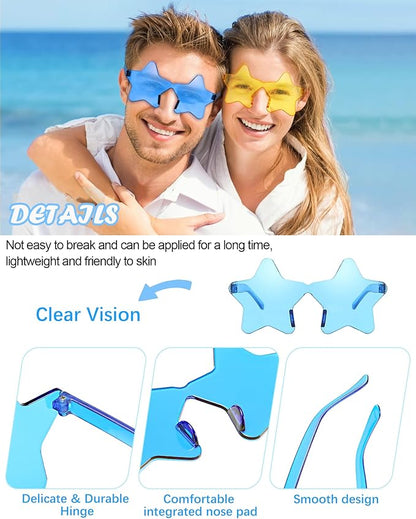 40 Pairs Rimless Star Sunglasses Bulk Wholesale Transparent Candy Color Star Glasses for Women Men Party Favors