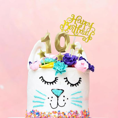 Golden Number 80 Birthday Candles and Star Birthday Candles, 2.76 inch, 3D Diamond Shaped, Suitable for Birthday Parties and Anniversary Cake Decorations