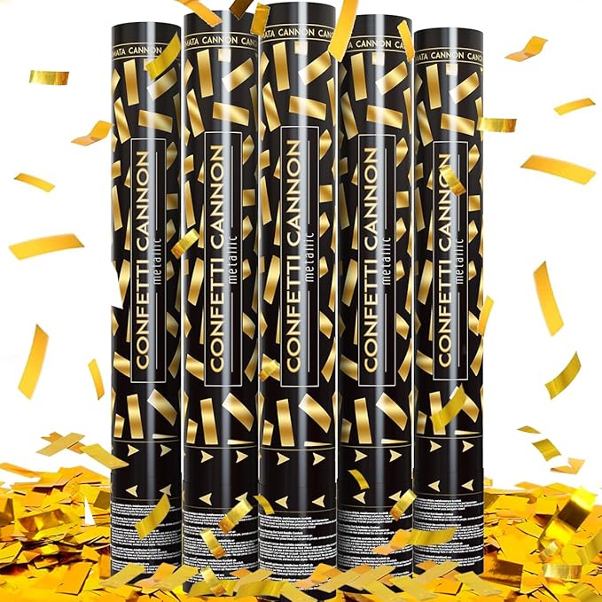 Yellow Confetti Poppers, 15 Inch Gold Party Poppers for Birthday, Wedding, Halloween Celebrations - Air Powered Confetti Gun