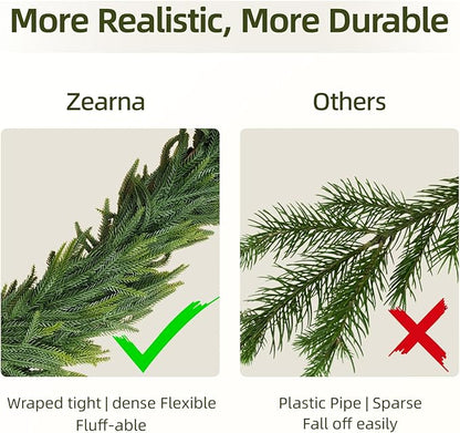9FT Pre-Lit Artificial Christmas Garland with LED String Lights,Norfolk Pine Garland, Christmas Decorations Indoor Table Mantle Background Wall Room Winter Garland Outdoor Indoor Christmas Decor