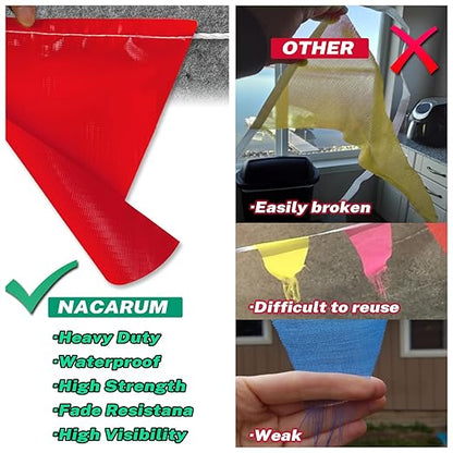 Red Blue White Pennant Banner Flags | OSHA 500lb Rated | Strand Fade Resistant 【102FT】