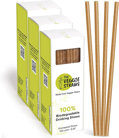 – 300 PCS of 8.25 Inches Unwrapped Biodegradable Straws – Made of Vegetable Fibers, Best Environment Friendly Drinking Straws for Hot and Cold Beverages