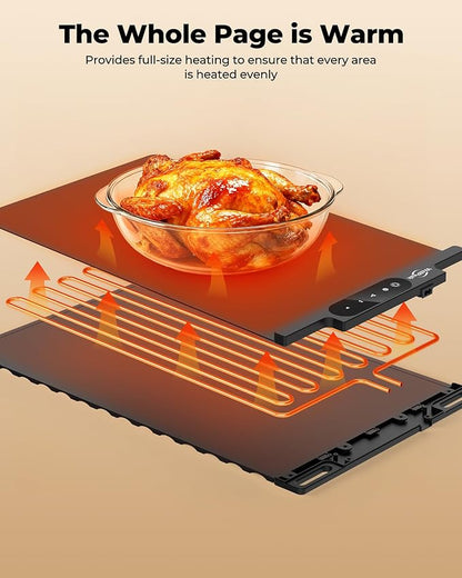 Electric Warming Mat for Food - Full Surface Fast Heating Silicone Tray with 3-Level Temperature, Auto-Off, Raised Feet for Table Protection, Versatile Warmer for Gatherings, Parties, Buffets