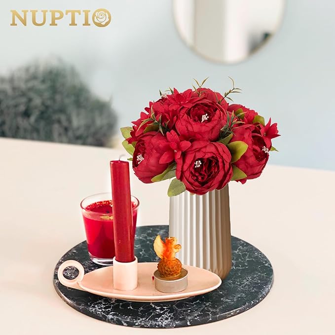 NUPTIO Peony Artificial Flowers for Centerpieces: 2 Pcs 9.4 inch Diam Red Faux Peony Flowers Fake Flower Balls Arrangement Bouquet Wedding Centerpieces for Tables Wedding Centerpiece Decorations