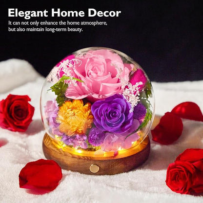 Forever Flowers for Delivery Prime, Preserved Rose in Glass Dome, Gifts for Women Birthday, Long-Lasting Flowers for Mom Wife Grandma Valentine's Day Mother's Day Christmas Anniversary, Pink