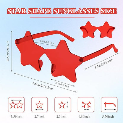 NACHLYNN 6 Pcs Rimless Star Shaped Sunglasses Red Transparent Sunglasses Pentagram Glasses Christmas Costumes Cosplay