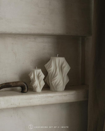 LAWA Cascading Wave Candle - Large Beautiful Handmade Pillar Scented Soy Wax Elegant Bubble Aesthetic Candle Housewarming Gift Home Room Shelf Decor Idea White (Set of 2)
