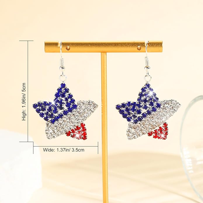 4th of July Independence Day Patriotic Earring for Women American Flag Dangle Earrings Patriotic Red White Blue USA Earring, Pave Crystal Stud