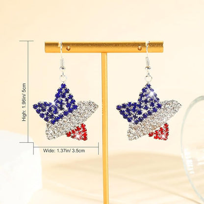 4th of July Independence Day Patriotic Earring for Women American Flag Dangle Earrings Patriotic Red White Blue USA Earring, Pave Crystal Stud