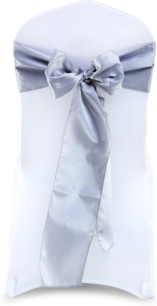 VDS Satin Chair Sashes Chair Cover Back Tie Sateen Bows Ribbon for Wedding Birthday Graduation Engagement Ceremony Event Party Banquet Venue Hotel All Dining Chair Décor (150PC)(Light Silver Grey)