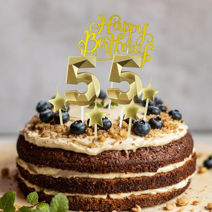 Golden Number 45 Birthday Candles and Star Birthday Candles 2.76 inch Birthday Cake Candles 3D Diamond Shaped Candles are Suitable for Birthday Parties and Anniversary Cake Decorations Candles