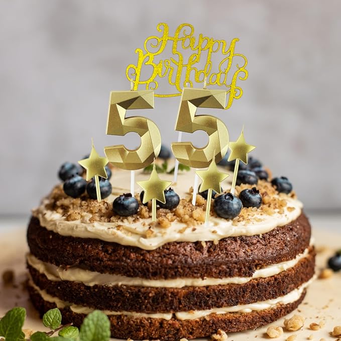 Golden Number 20 Birthday Candles and Star Birthday Candles 2.76 inch Birthday Cake Candles 3D Diamond Shaped Candles are Suitable for Birthday Parties and Anniversary Cake Decorations Candles